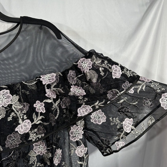 NEW $120 Alfani [ 2X ] Embroidered‎ Ruffle Illusion Top in Black Purple - Picture 7 of 12